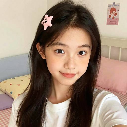 Teen Girl Selfie in Cozy Pastel Bedroom