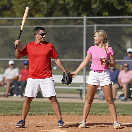 Joyful Baseball Moment: Couple in Action