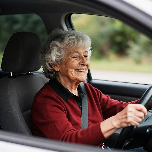 Joyful Elderly Woman Driving in Nature