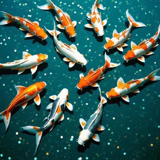 Luminous Koi Fish Shoal in Teal Water Luminous Koi Fish Shoal in Teal Water