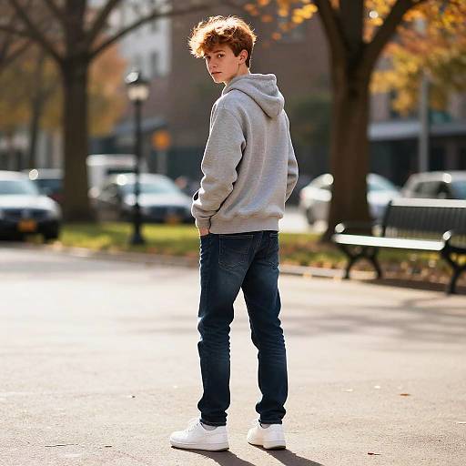 Mischievous Teen in Autumn Park