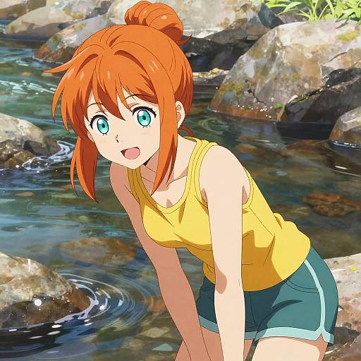 Playful Anime Girl with Orange Hair