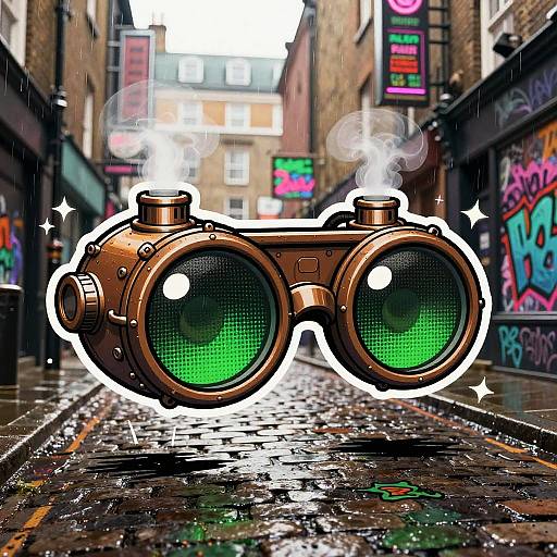 Steampunk Goggles in Rainy London Alley