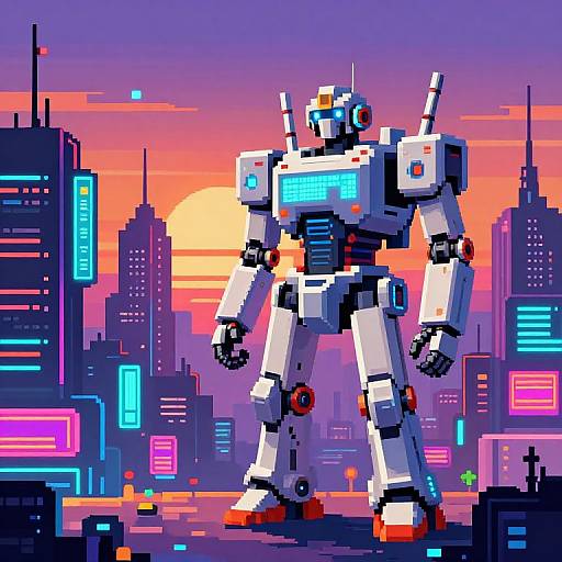 Futuristic Pixel Art Robot Cityscape