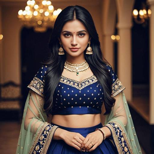 Elegant Indian Woman in Blue Lehenga
