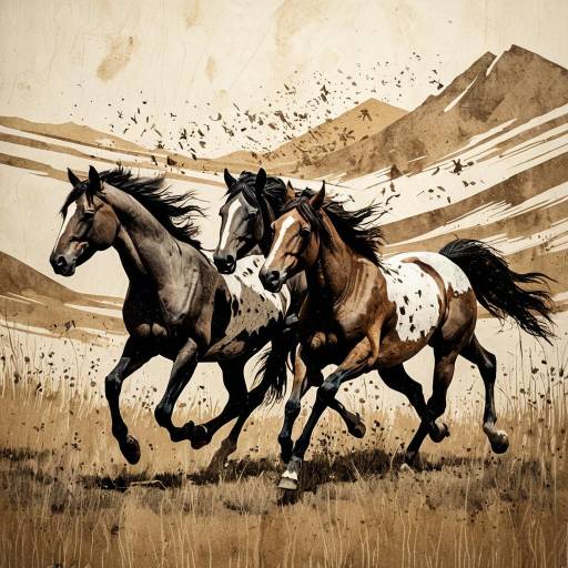 Dusty Wild Horses Running in Meadow