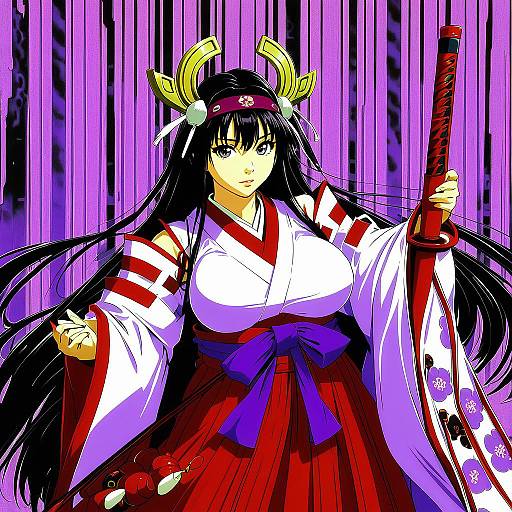 Illustration of Musha miko tomoe, queen's blade in the style of Mizuki hitoshi