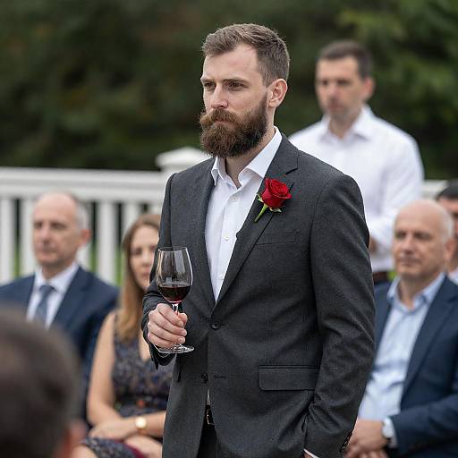 Elegant Man with Wine and Guests