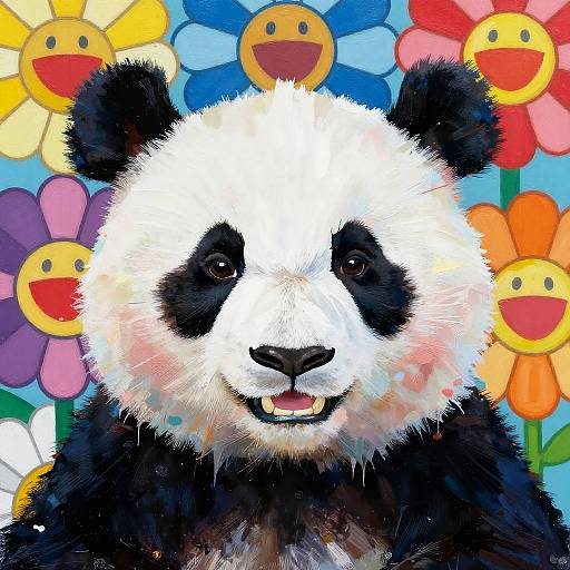 Pop Art Panda Portrait with Flowers