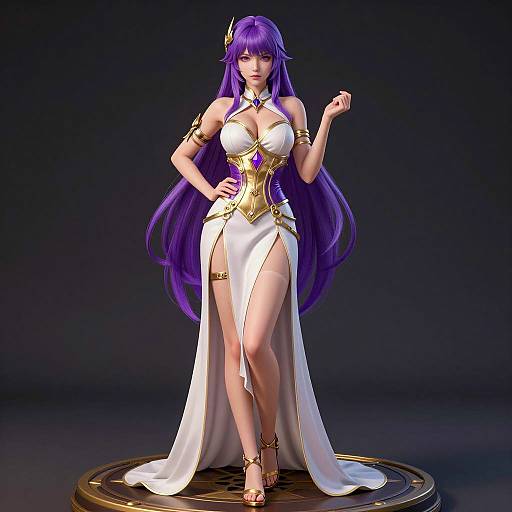 Elegant Purple-Haired Woman in White Dress