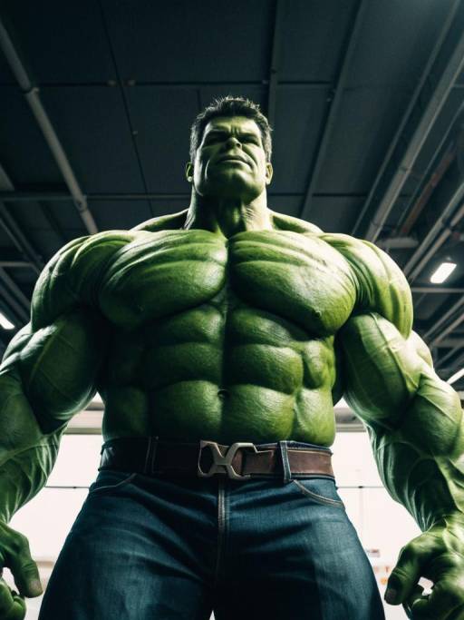 Man in Hulk Costume Low-Angle Portrait