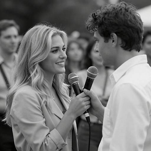 Microphone Moment: Blonde Woman and Man