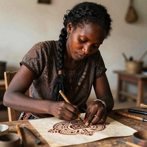 Black Braid Wife Crafting Traditional Art