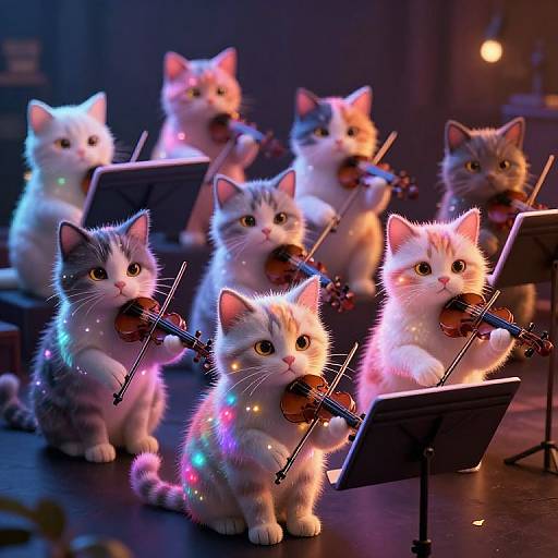 Whimsical Glowing Cat Orchestra