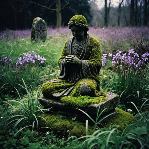 Mossy Statue in a Serene Meadow