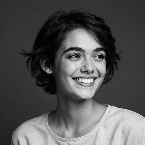 Cheerful Young Woman in Black and White