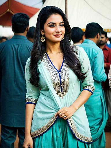 Candid Portrait of Woman in Dhoti Suit