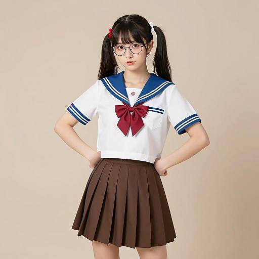 Young Woman in Japanese Schoolgirl Uniform