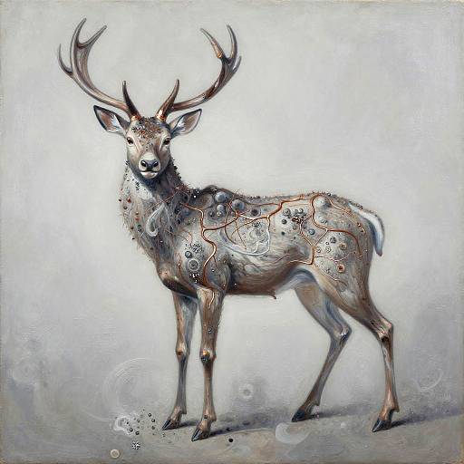 Surreal Mycelium Stag with Copper Filaments