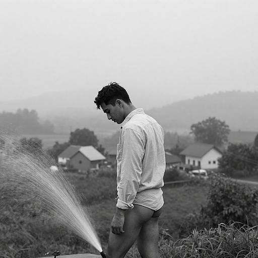 Misty Landscape with Young Man Portrait