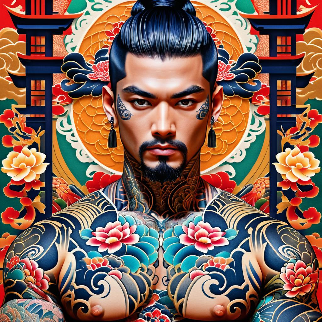 Stylized Portrait of a Tattooed Man