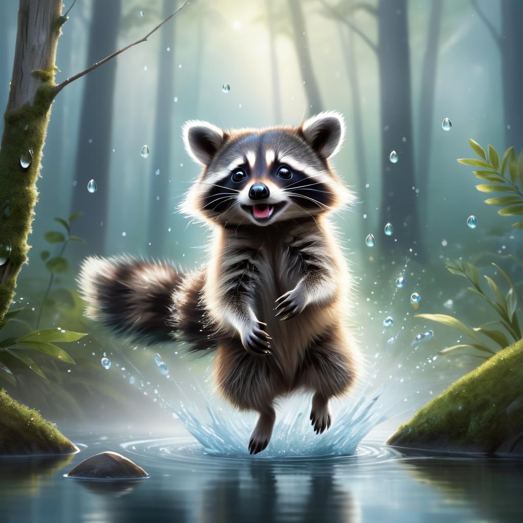 Playful Raccoon in Enchanted Forest