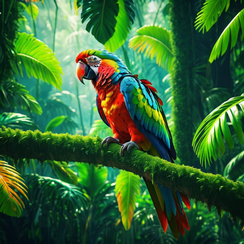 Hyper-Realistic Parrot in Tropical Rainforest