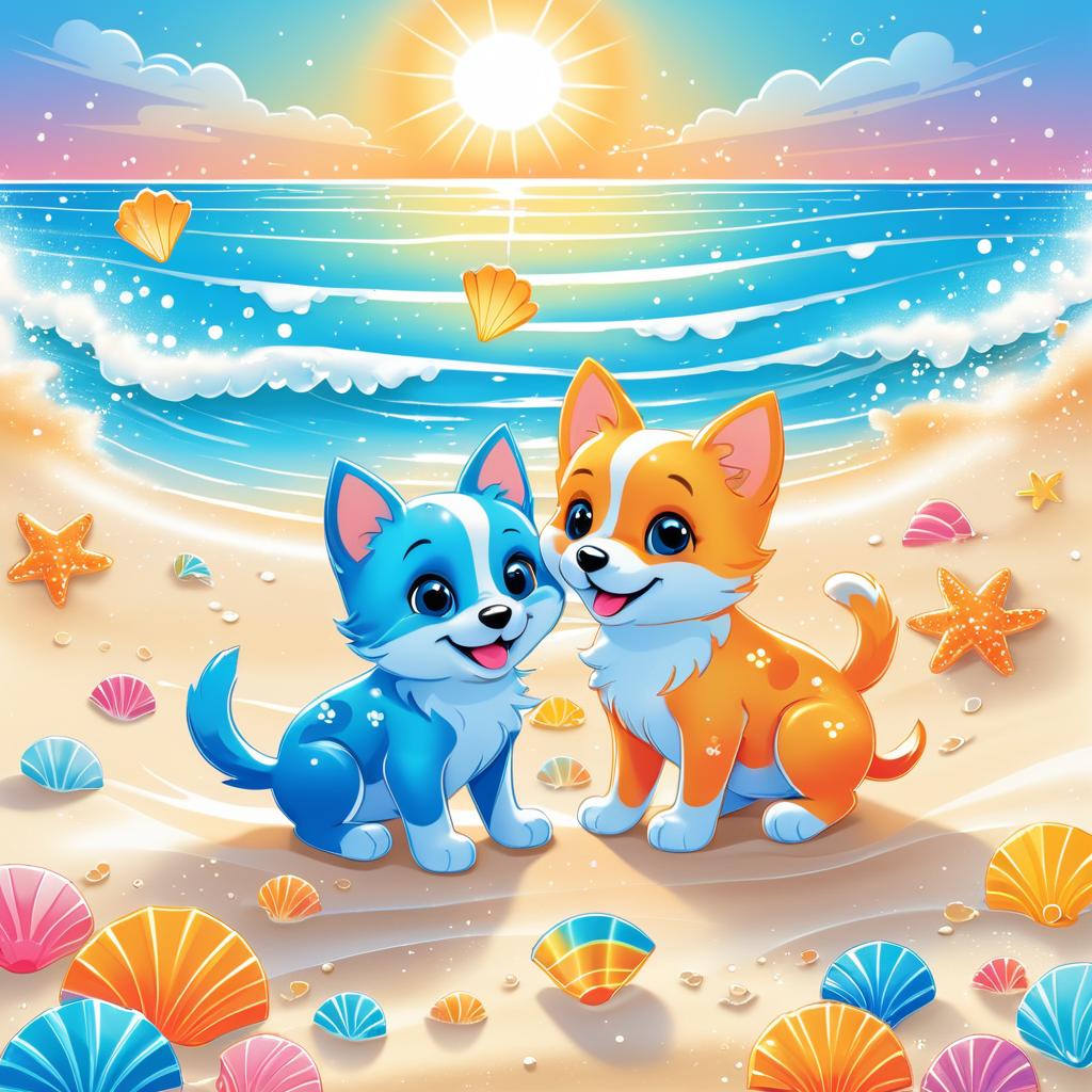 Joyful Puppy and Kitten by the Shore