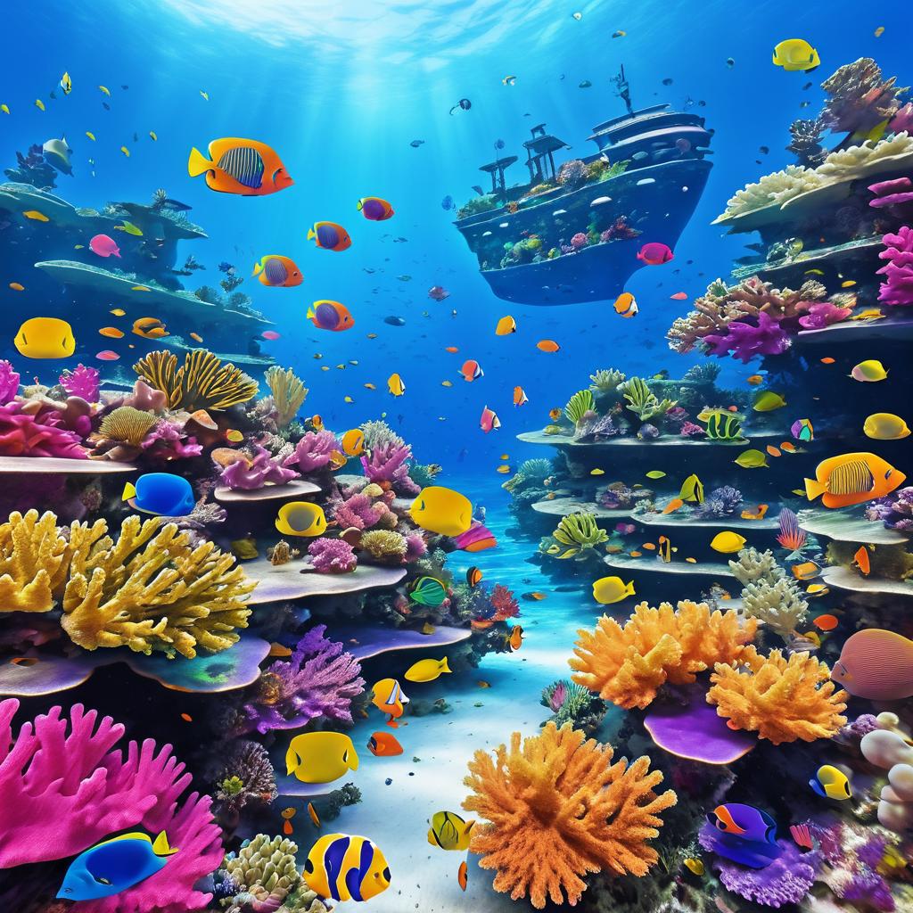 Vibrant Coral Reef with Sunken Ship