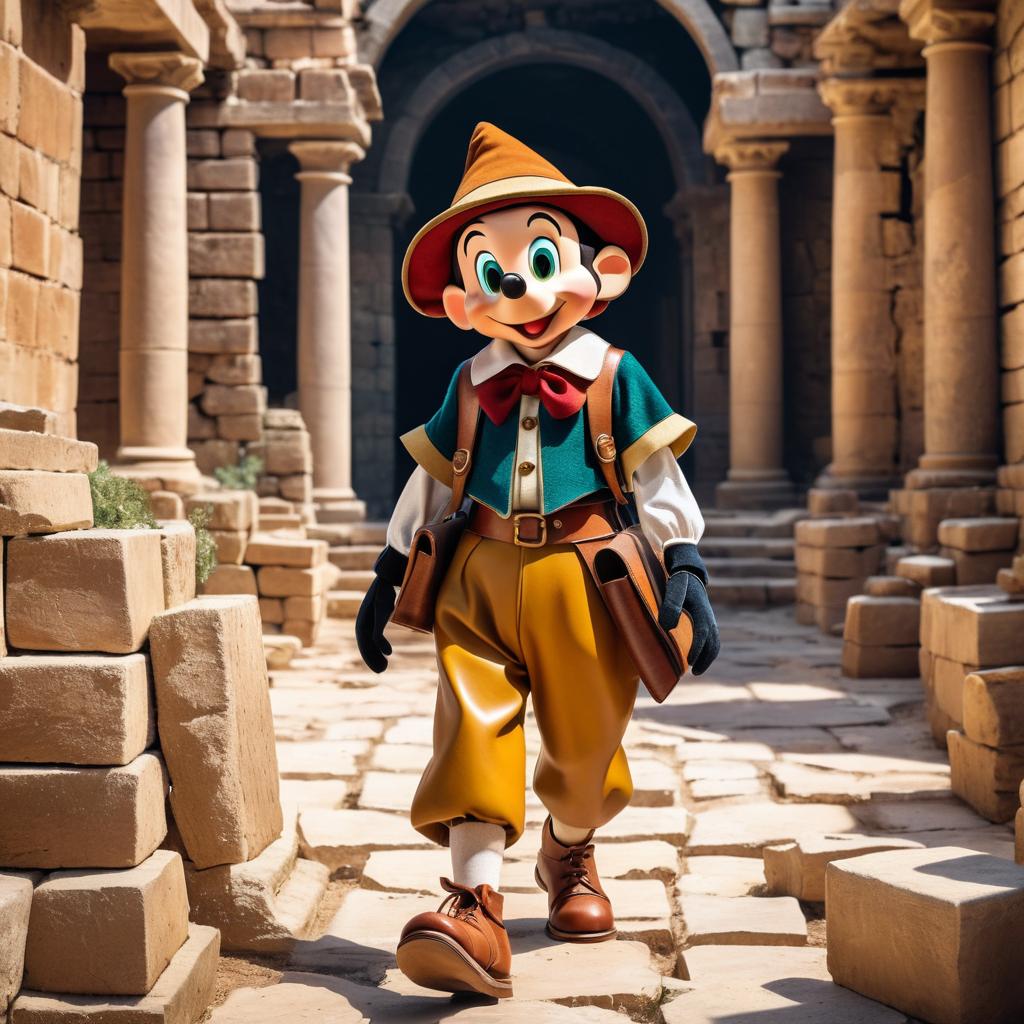 Leather Pinocchio in Ancient Ruins