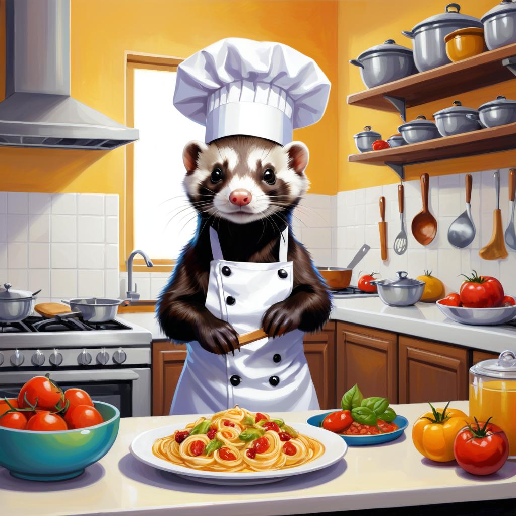 Vibrant Chef Ferret in Kitchen Art