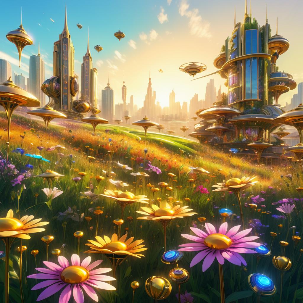 Futuristic Meadow of Flower Drones