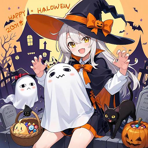 Pumpkin Witch Girl Halloween Portrait