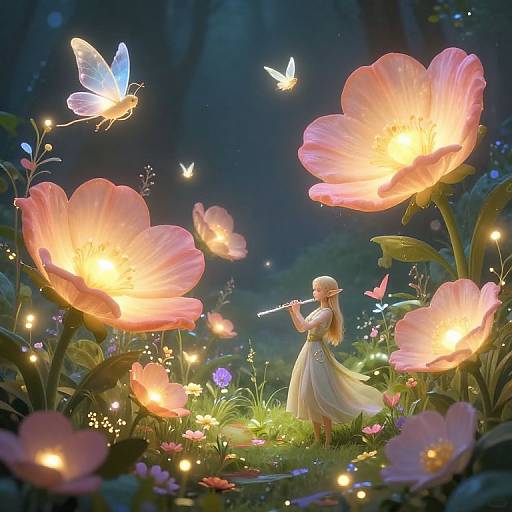 Twilight Meadow with Luminous Flowers