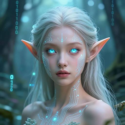 AI-Enhanced Elf Portrait with Futuristic Aura