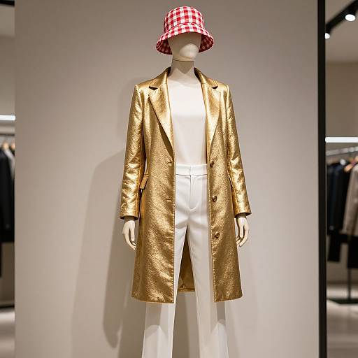 Stylish Mannequin in Luxurious Gold Coat