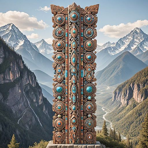 Majestic Totem Pole Against Mountain Range Majestic Totem Pole Against Mountain Range