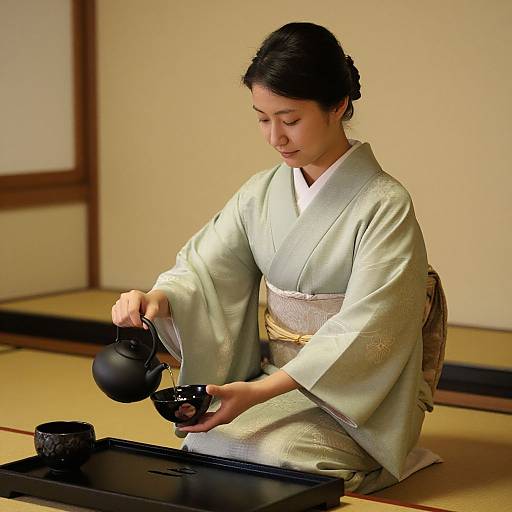 Graceful Tea Ceremony in Japanese Kimono