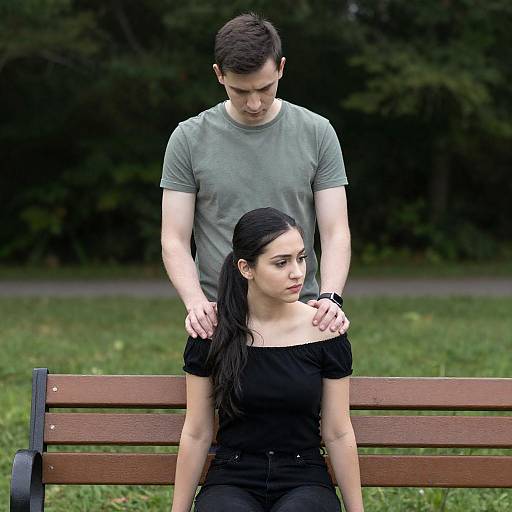 Concerned Moment: Couple on Park Bench