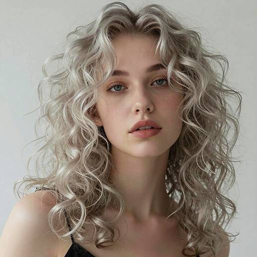 Platinum Curly Hair High Fashion Portrait