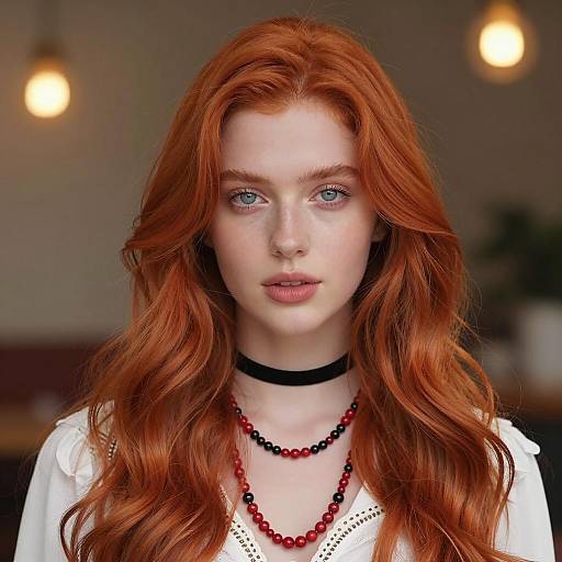 Portrait of Young Woman with Long Wavy Orange Hair