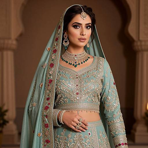 Pakistani Bridal Portrait with Embroidery