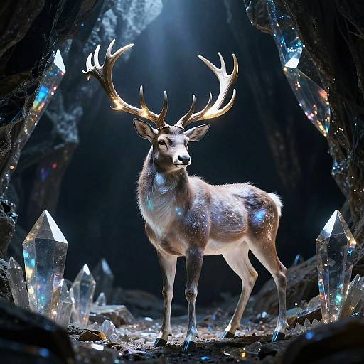 Futuristic Celestial Stag in Crystal Cavern