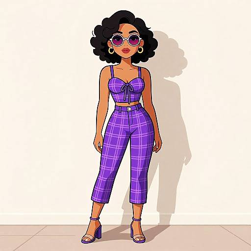 Stylish Woman in Purple Plaid Capri Outfit