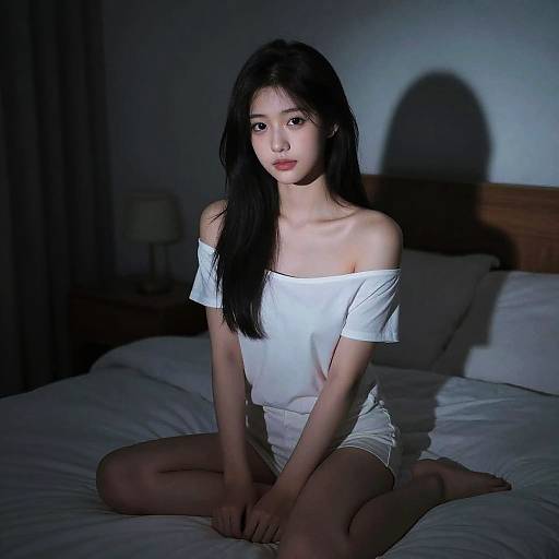 Photorealistic Girl on Bed in Shadow