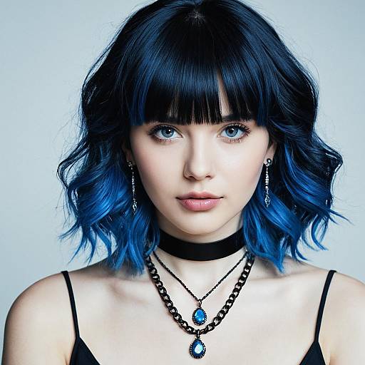 Woman with Black and Blue Hair Wearing Jewelry