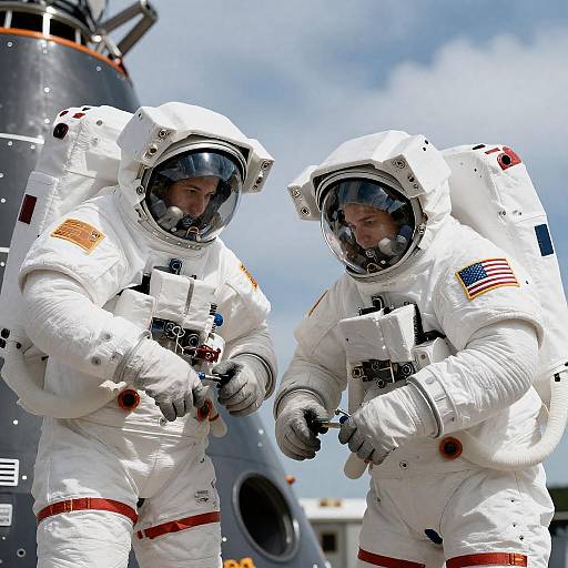 Astronauts Working on Spacecraft in Orbit