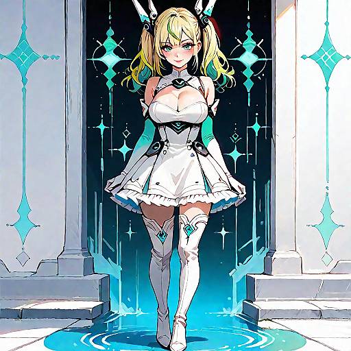 Blushing Anime Girl in Elegant Dress