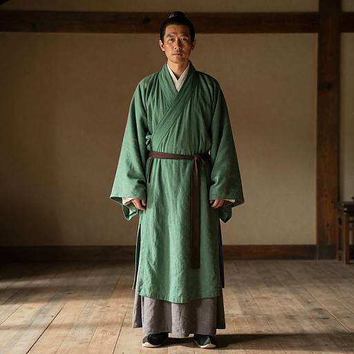 Serene Male Figure in Rustic Interior
