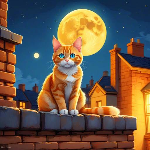 Whimsical Orange Tabby Under Full Moon